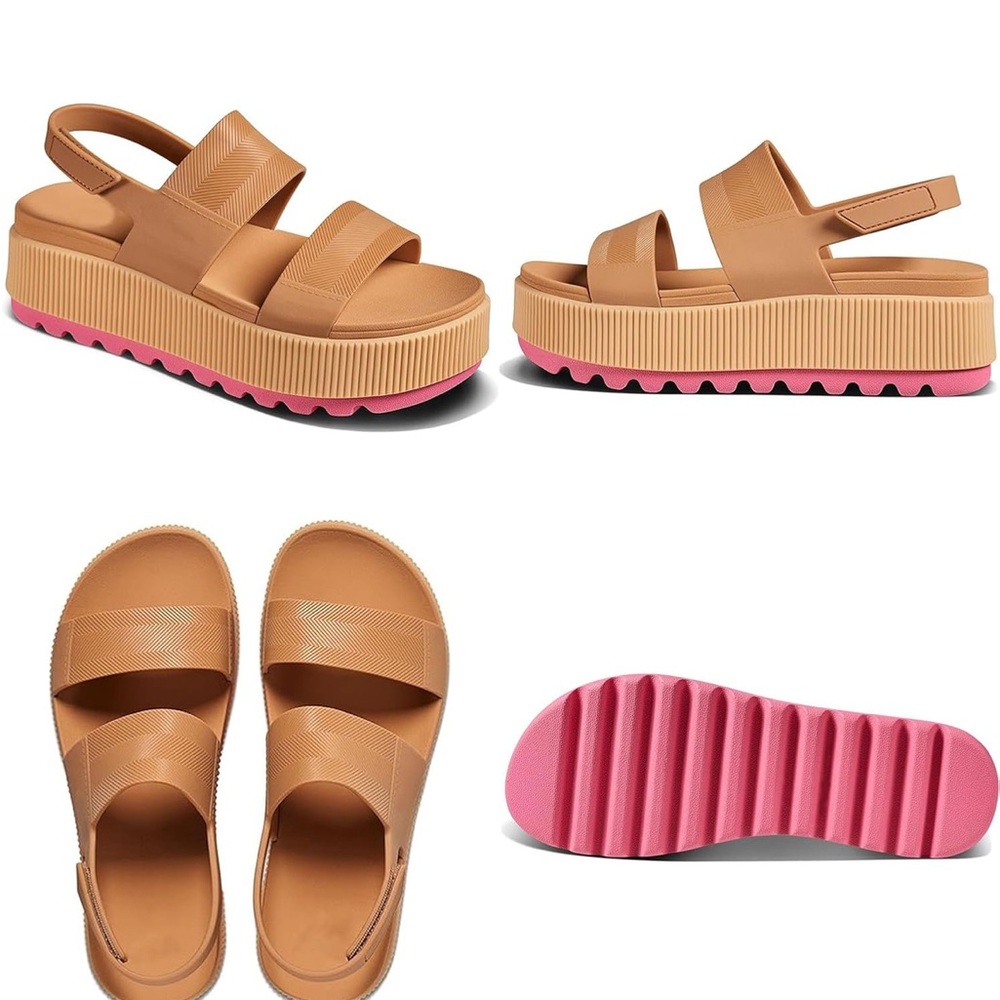 The NEW Boutique Tan Sandals with Pink Soles